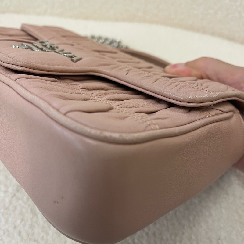 PRADA普拉達粉色銀扣皺褶小羊皮鏈條包-14