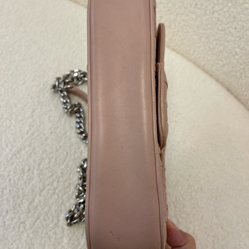 PRADA普拉達粉色銀扣皺褶小羊皮鏈條包-29