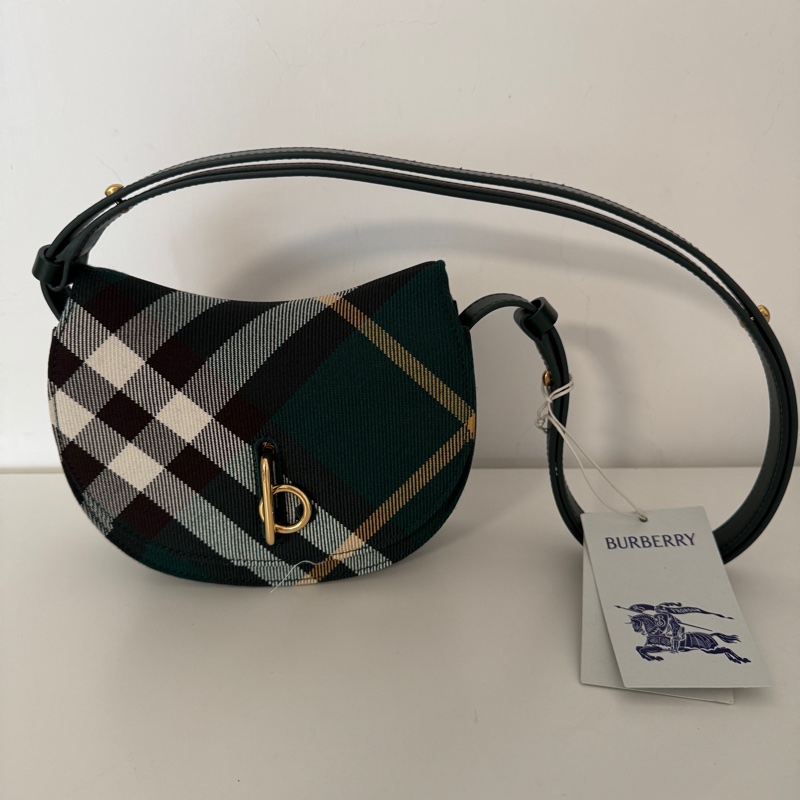 Burberry可调节肩带 小牛皮饰边 斜挎单肩包 女款 常春藤色-0