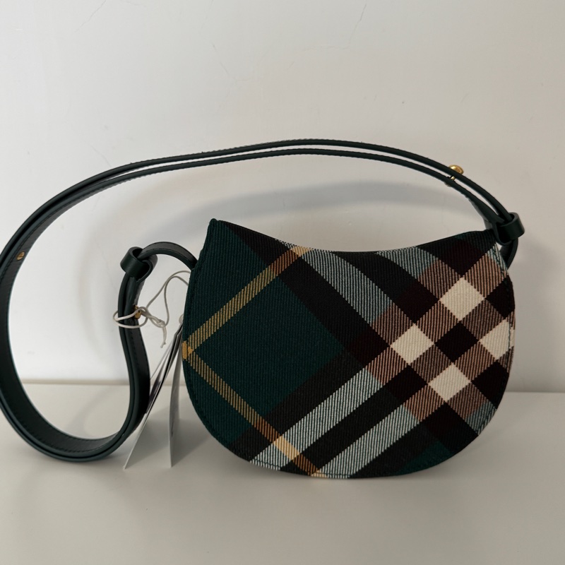 Burberry可调节肩带 小牛皮饰边 斜挎单肩包 女款 常春藤色-1