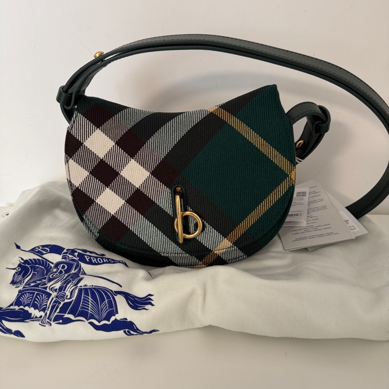 Burberry可调节肩带 小牛皮饰边 斜挎单肩包 女款 常春藤色-7