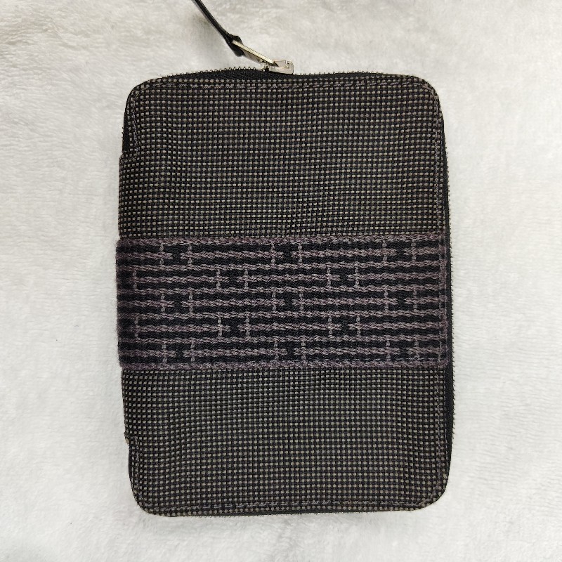 Hermes經典黑灰布錢包-9