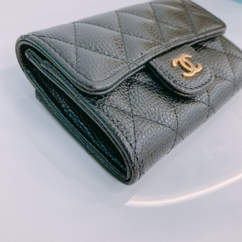 MS0365 Chanel 香奈兒 經典 卡包 零錢包 魚子醬 牛皮 黑金 Classic Flap Card Holder Caivar Black x GHW-5