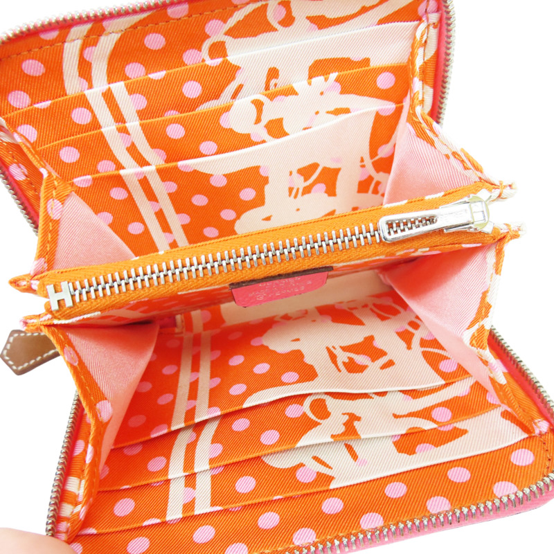 杜鵑粉 Epsom牛皮 Silk in Compact 絲巾短夾 C刻【HERMES 愛馬仕】-4