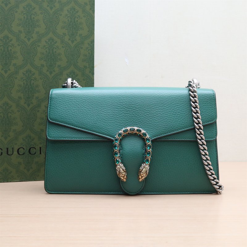 GUCCI Dionysus酒神中號28綠色牛皮鑽扣肩背包-0