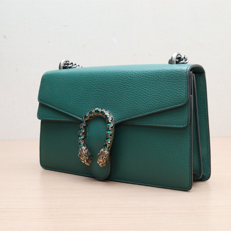 GUCCI Dionysus酒神中號28綠色牛皮鑽扣肩背包-4