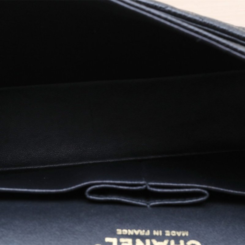 CHANEL CF口蓋包中號25.5黑色荔枝牛皮13開金扣肩背包-2