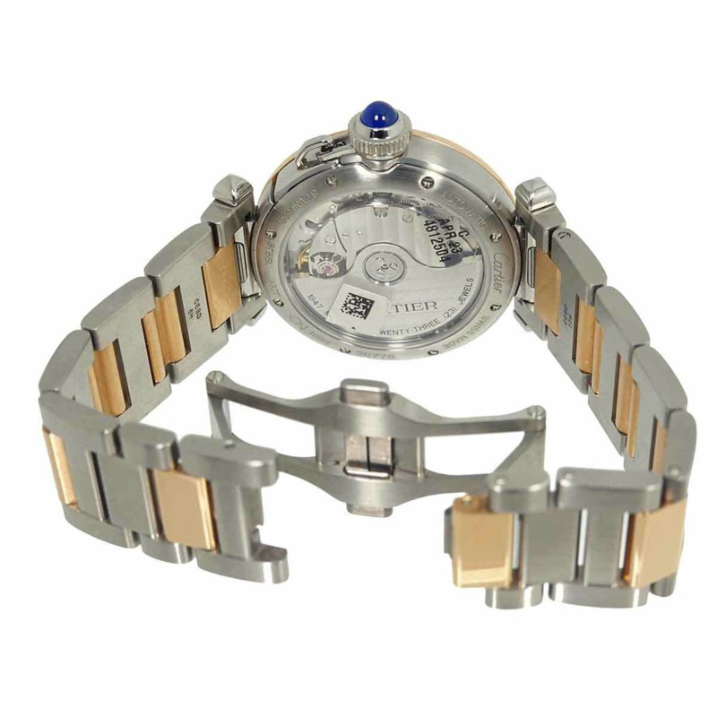 卡地亞 Pasha de 35mm 雙色男士手錶 W2PA0008，銀色、18K 白金和粉紅色自動-4