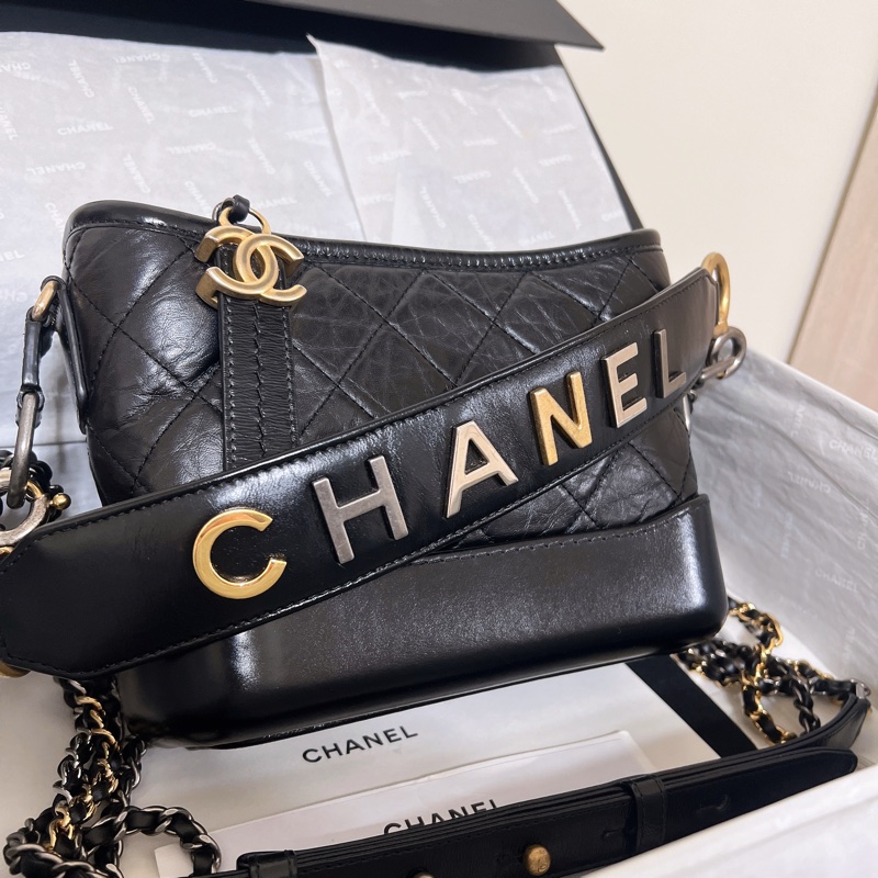全配🈶購證 Chanel 香奈兒 限量提把流浪包 黑金 小號-1