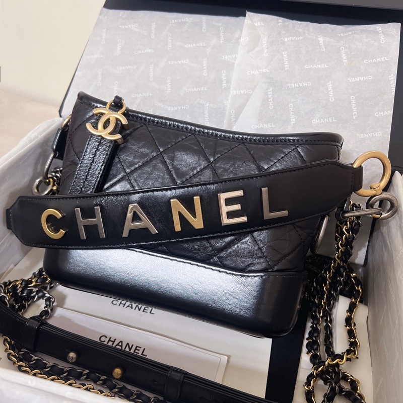 全配🈶購證 Chanel 香奈兒 限量提把流浪包 黑金 小號-2