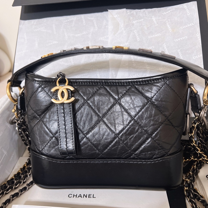 全配🈶購證 Chanel 香奈兒 限量提把流浪包 黑金 小號-3