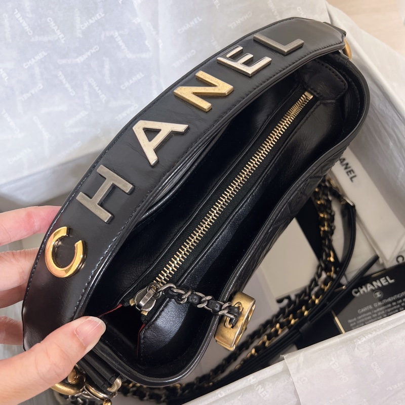 全配🈶購證 Chanel 香奈兒 限量提把流浪包 黑金 小號-5