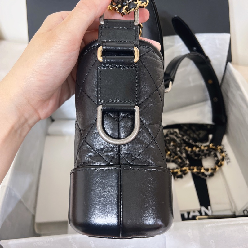 全配🈶購證 Chanel 香奈兒 限量提把流浪包 黑金 小號-8