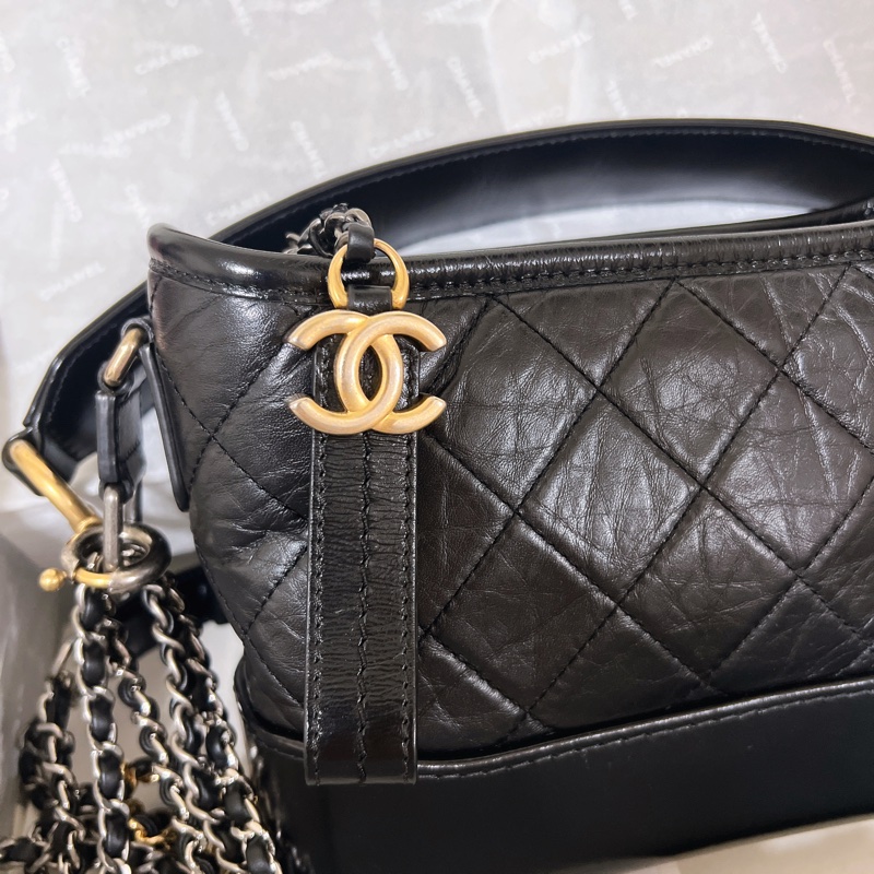 全配🈶購證 Chanel 香奈兒 限量提把流浪包 黑金 小號-12