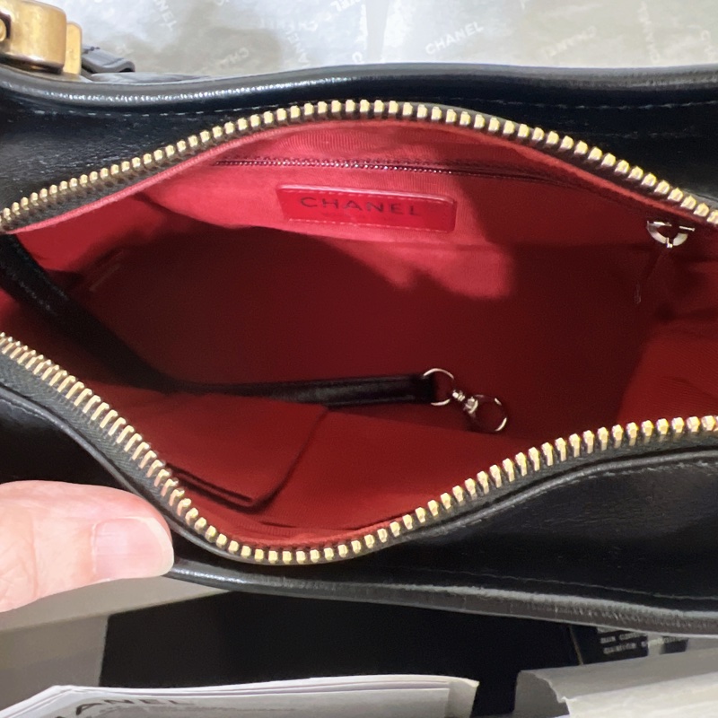 全配🈶購證 Chanel 香奈兒 限量提把流浪包 黑金 小號-13