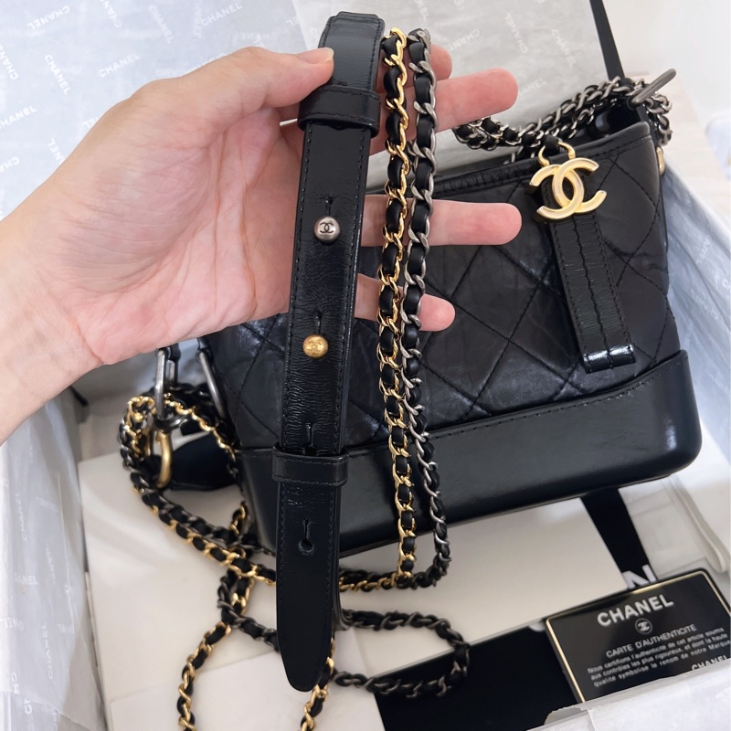 全配🈶購證 Chanel 香奈兒 限量提把流浪包 黑金 小號-18