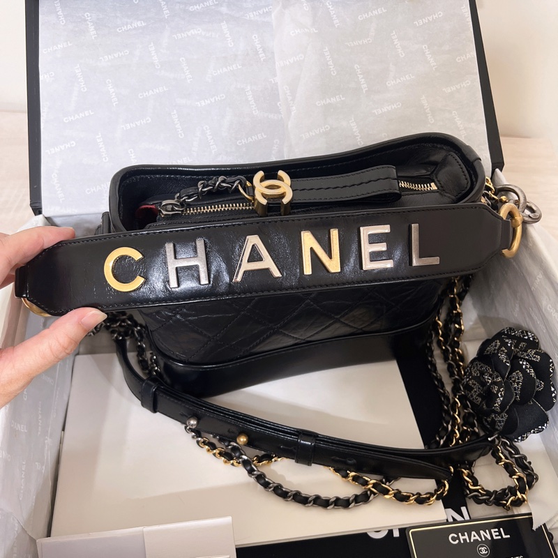 全配🈶購證 Chanel 香奈兒 限量提把流浪包 黑金 小號-19