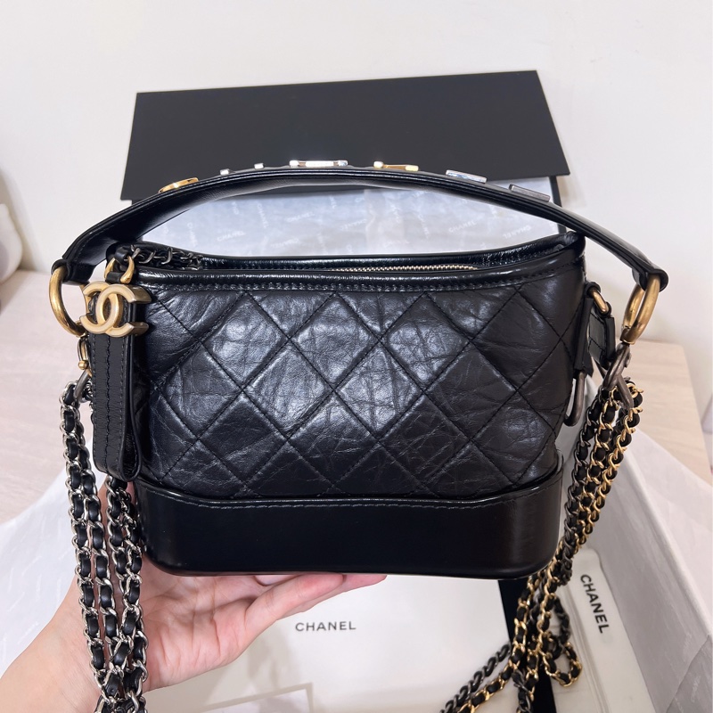 全配🈶購證 Chanel 香奈兒 限量提把流浪包 黑金 小號-20