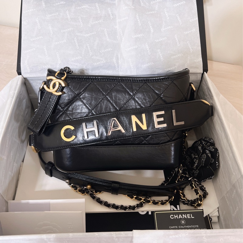 全配🈶購證 Chanel 香奈兒 限量提把流浪包 黑金 小號-21