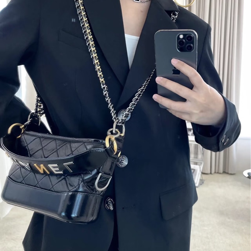 全配🈶購證 Chanel 香奈兒 限量提把流浪包 黑金 小號-23