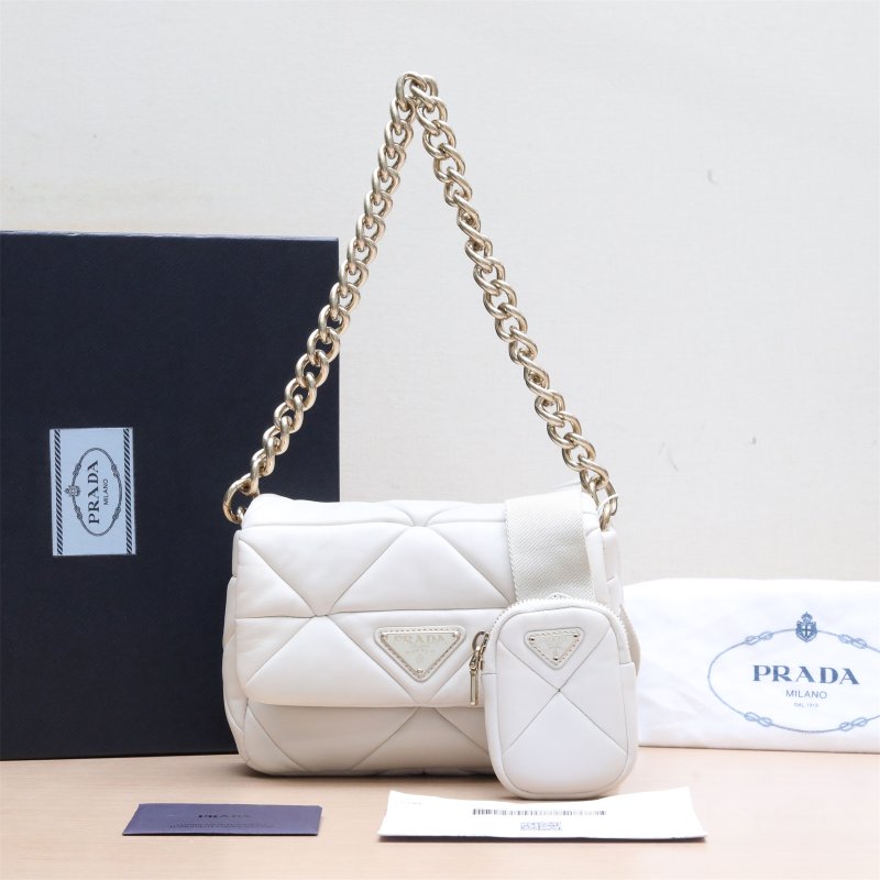 PRADA prada三合一斜挎包白色羊皮肩背包-0