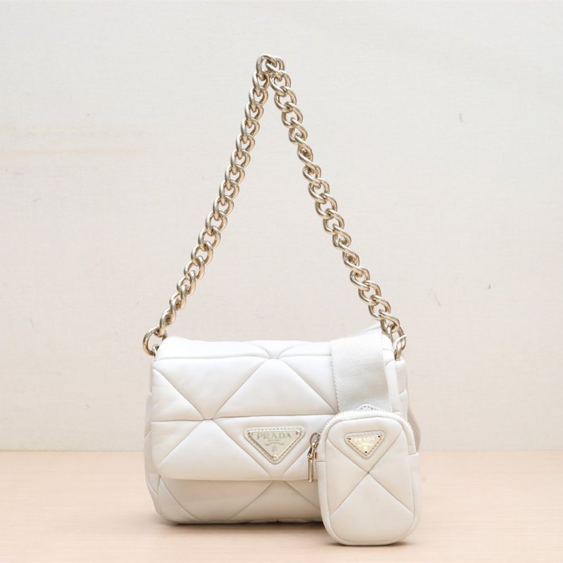 PRADA prada三合一斜挎包白色羊皮肩背包-1