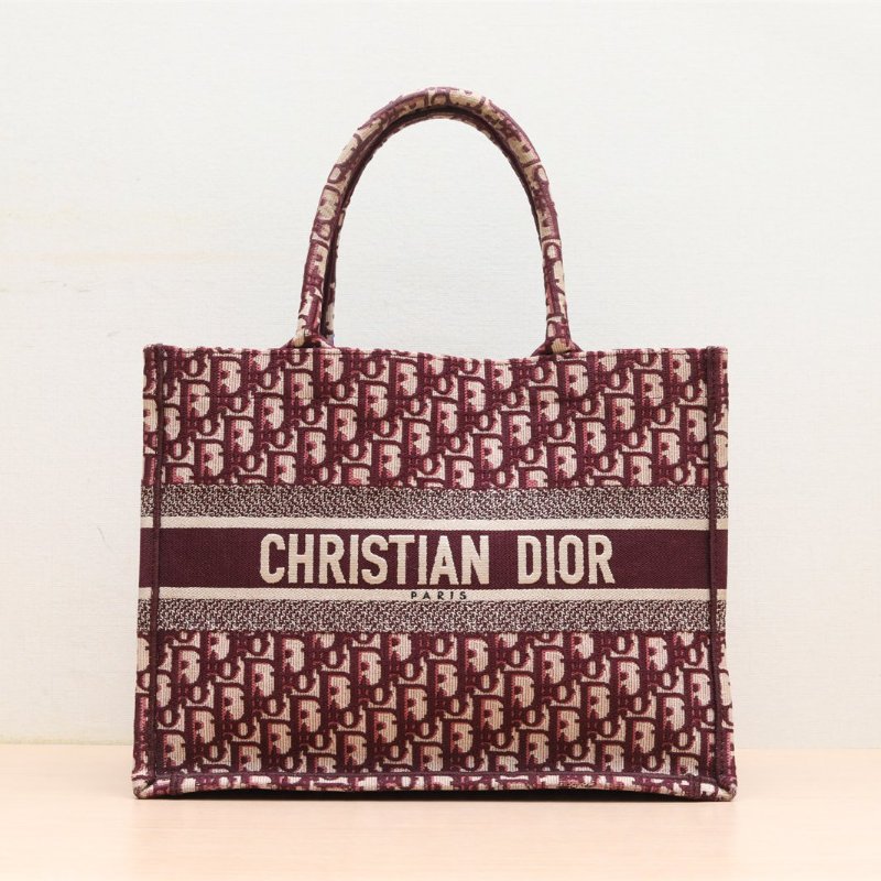 DIOR BookTote中號36酒紅色帆布Oblique印花字母刺繡酒紅色帆布肩背包-1