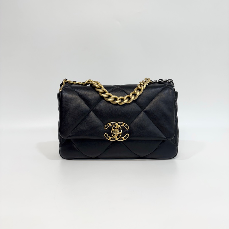 CHANEL黑金油蠟羊皮19包小號 26CM AS1160-1