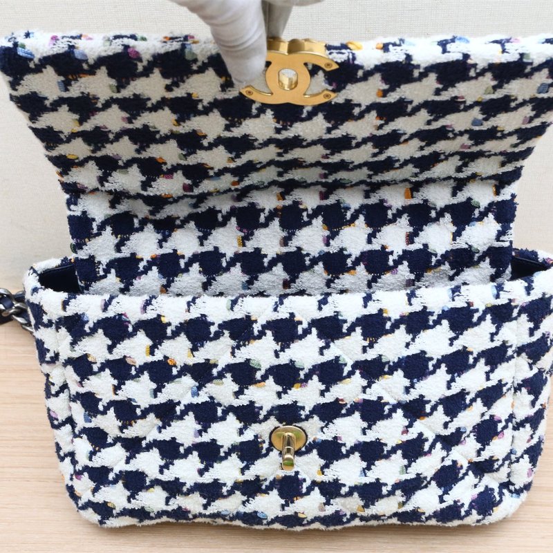 CHANEL 19BAG口蓋包中號30拼色毛呢30開金扣肩背包-4