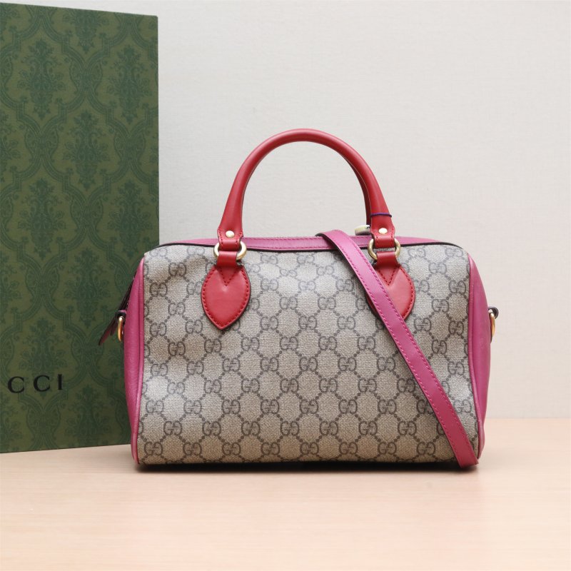 GUCCI GGSupreme波士頓包老花牛皮拼PVC肩背包-0