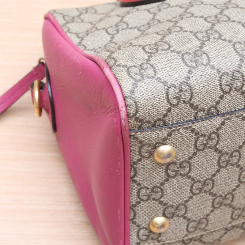 GUCCI GGSupreme波士頓包老花牛皮拼PVC肩背包-4