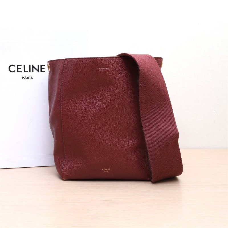 CELINE SangleBucket水桶包小號紅色牛皮肩背包-0