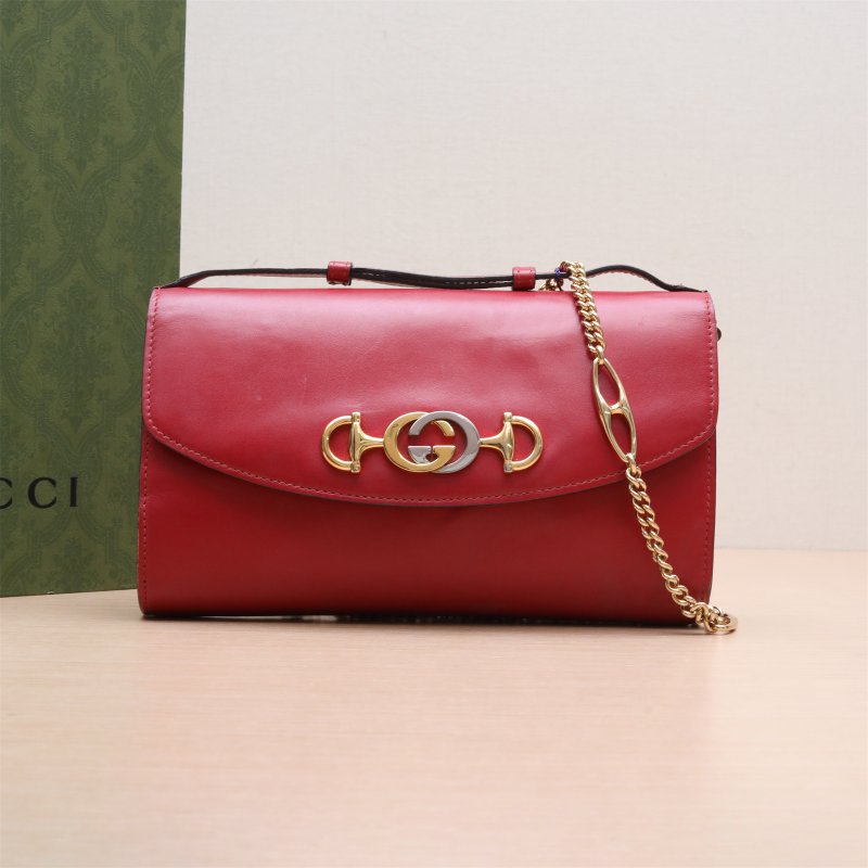 GUCCI Zumi手提鏈條包小號24紅色牛皮肩背包-0
