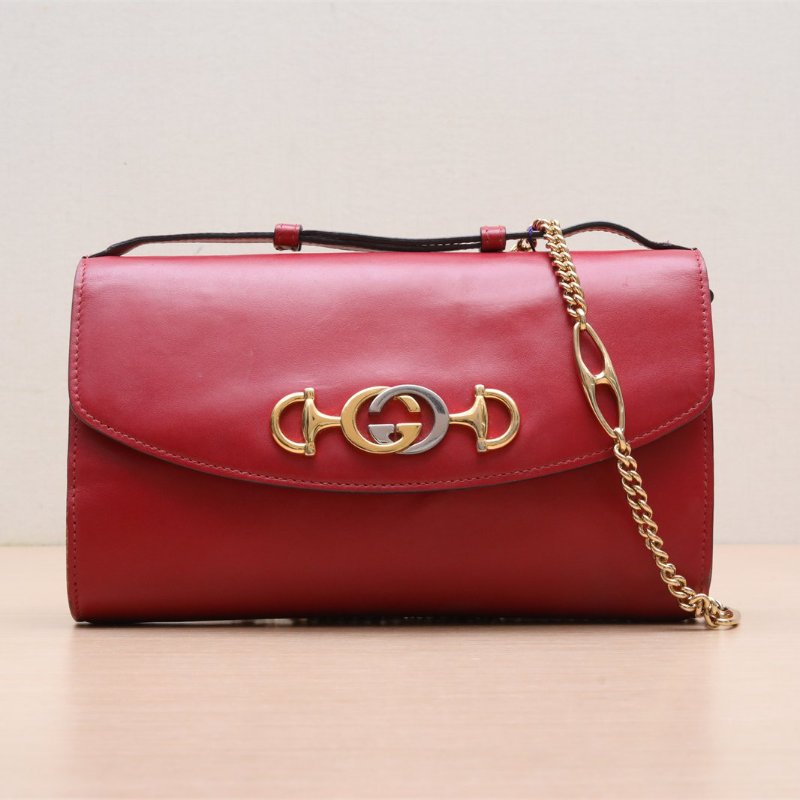 GUCCI Zumi手提鏈條包小號24紅色牛皮肩背包-1