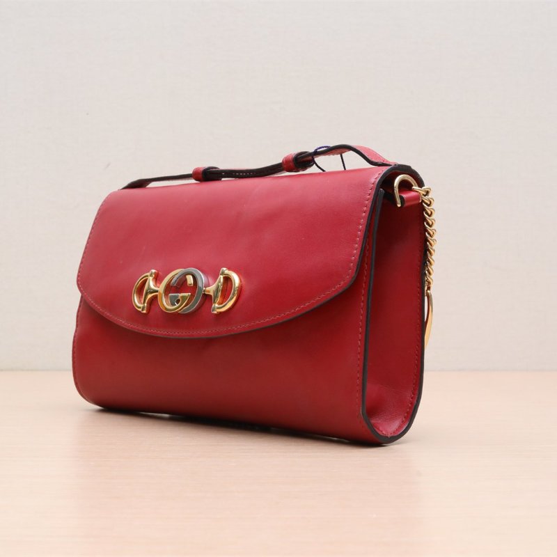 GUCCI Zumi手提鏈條包小號24紅色牛皮肩背包-4