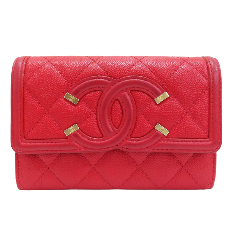 紅色 牛皮 扣式 中夾【CHANEL 香奈兒】 A84447-0