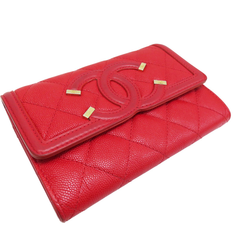 紅色 牛皮 扣式 中夾【CHANEL 香奈兒】 A84447-2