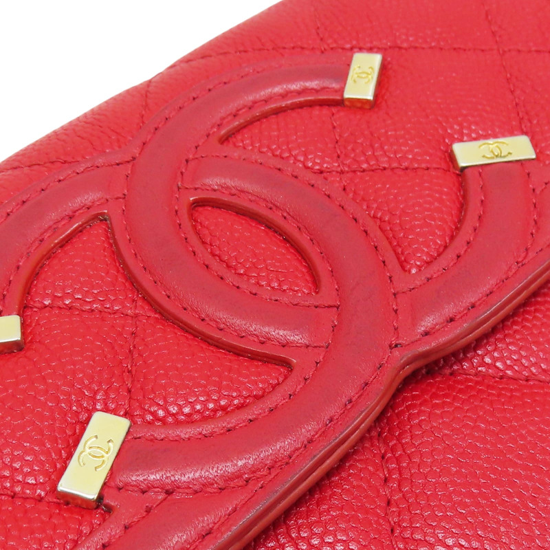 紅色 牛皮 扣式 中夾【CHANEL 香奈兒】 A84447-4