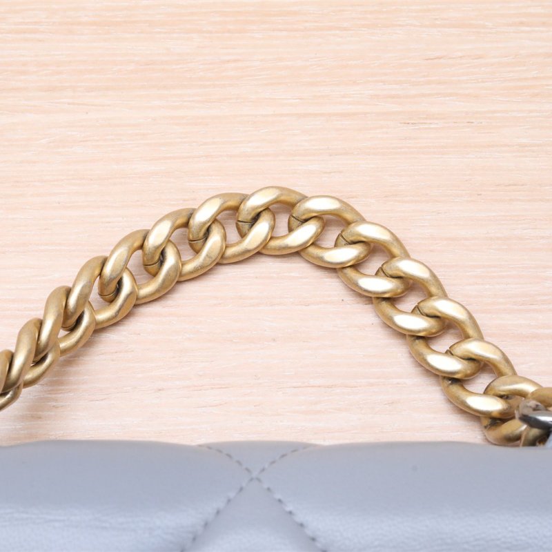 CHANEL 19BAG吸扣WOC19灰色羊皮29開金扣肩背包-2