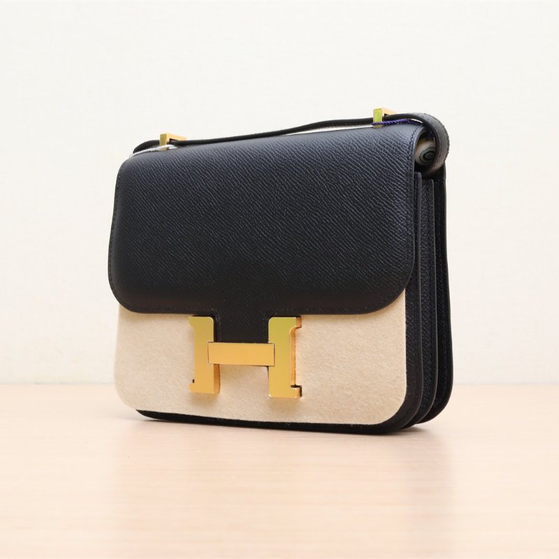 HERMES Constance康康1989黑色Epsom皮U刻金扣肩背包-4