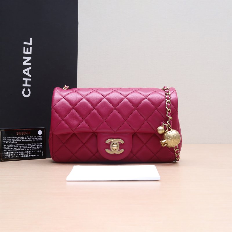 CHANEL CF口蓋包大Mini20玫紅金球調節扣肩帶羊皮30開金扣肩背包-0