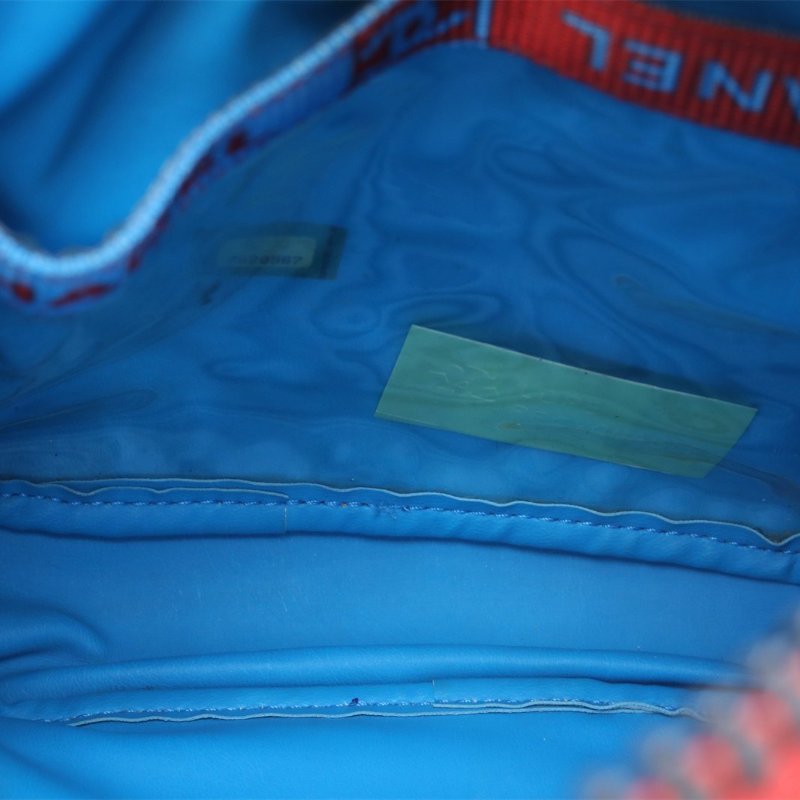 CHANEL 藍橙色相拼單肩包拼色帆布7開銀扣肩背包-2