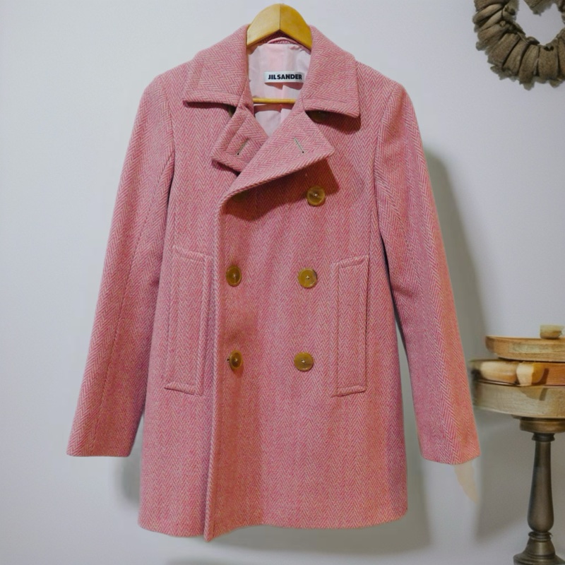 JIL Sander 粉色人字紋雙排扣大衣-0