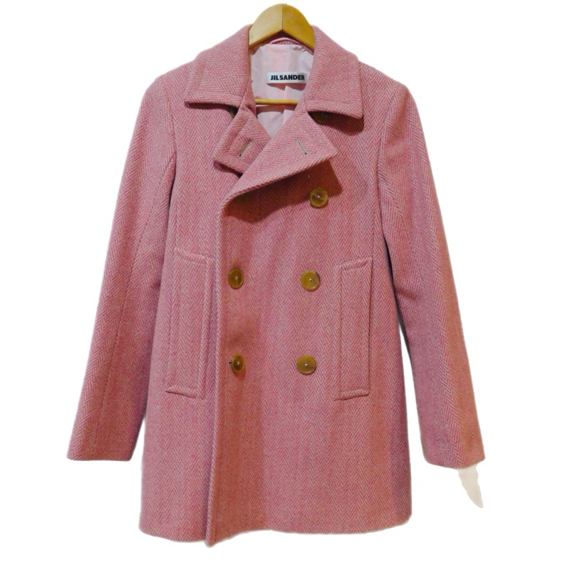 JIL Sander 粉色人字紋雙排扣大衣-1