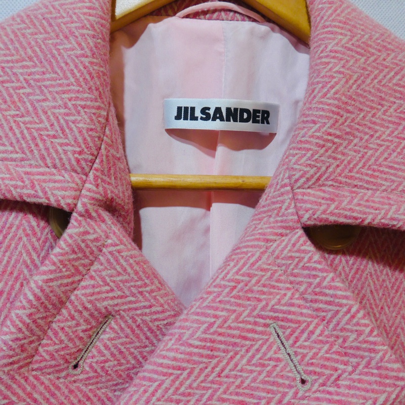 JIL Sander 粉色人字紋雙排扣大衣-3