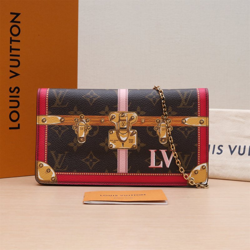 LOUIS VUITTON 美少女鏈條錢包老花印花PVC肩背包-0
