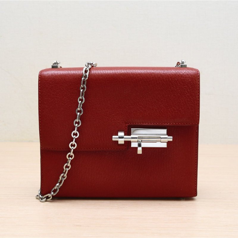 HERMES Verrou手槍包插銷包17Q5國旗紅Chevre山羊皮C刻銀扣肩背包-1