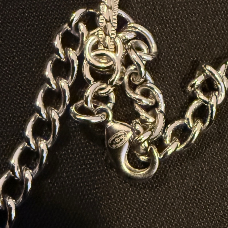 全新正品CHANEL 銀色7花 logo項鏈-14