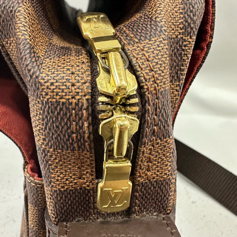 LV N45255 咖棋盤格拉鏈上蓋斜背包 豆腐包-11