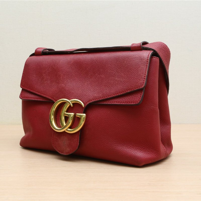 GUCCI GG雙G全皮肩帶郵差單肩斜挎包紅色肩背包-4
